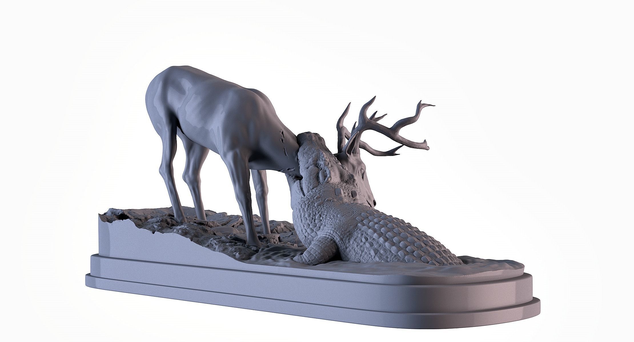 Crocodile attack Deer 3D print model_4
