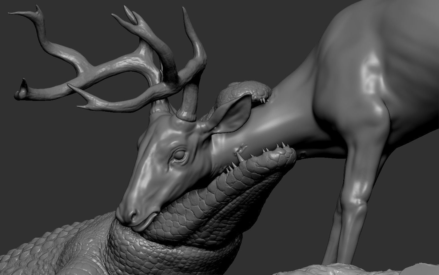 Crocodile attack Deer 3D print model_17