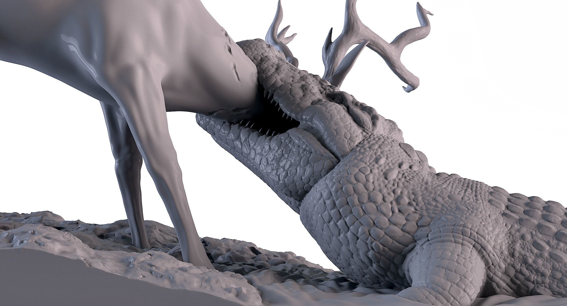 Crocodile attack Deer 3D print model_10