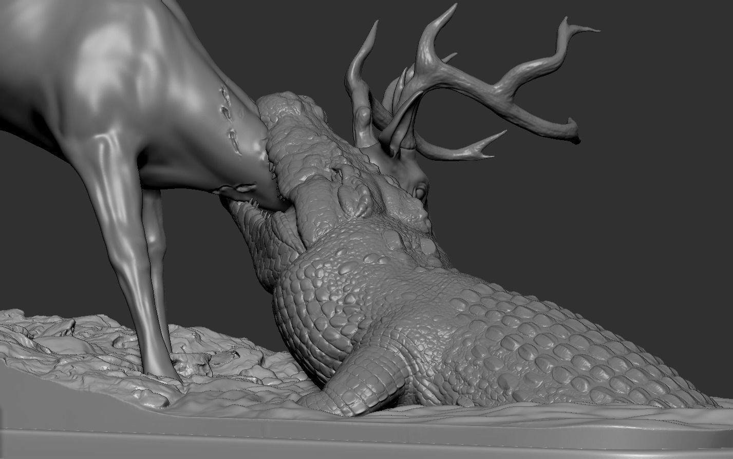 Crocodile attack Deer 3D print model_16