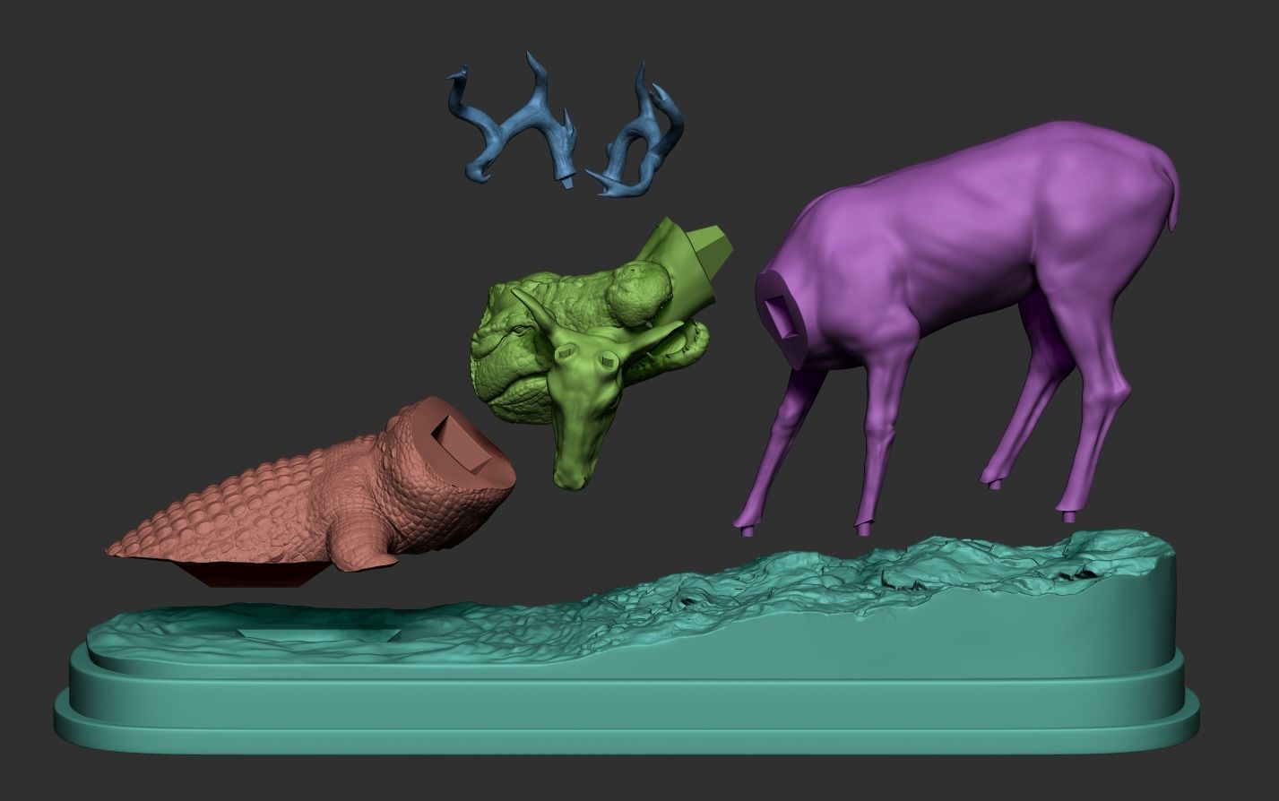 Crocodile attack Deer 3D print model_24