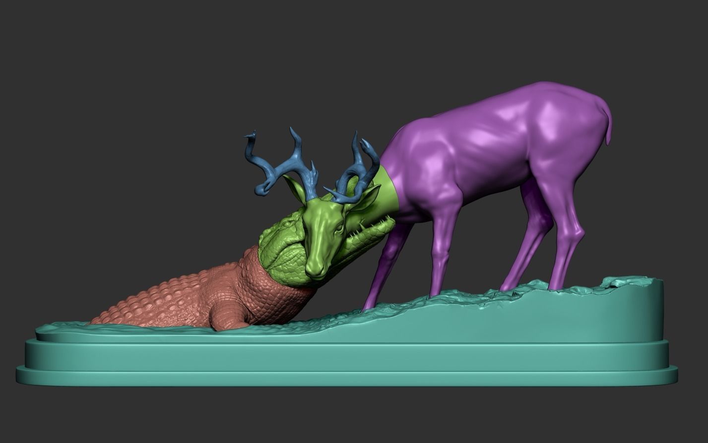 Crocodile attack Deer 3D print model_23