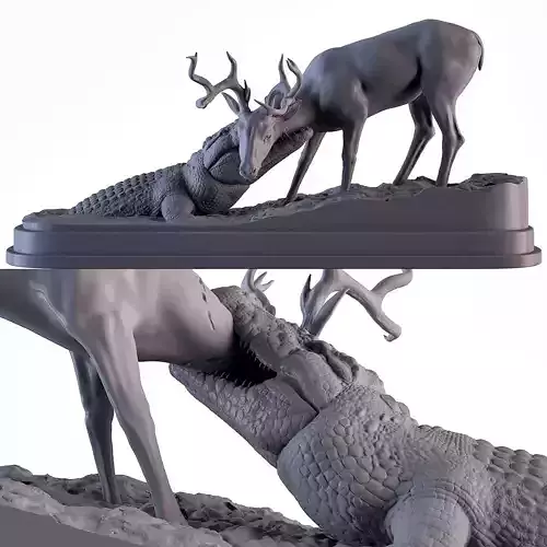 Crocodile attack Deer 3D print model