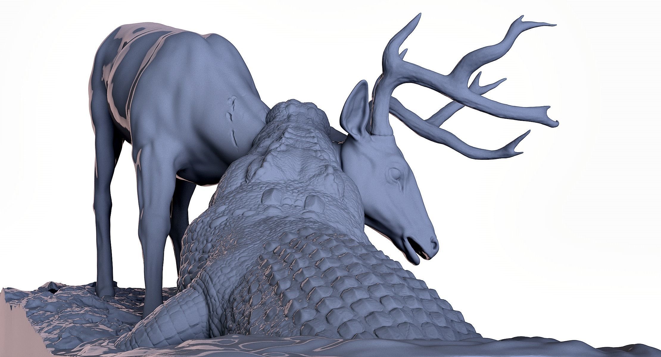 Crocodile attack Deer 3D print model_11