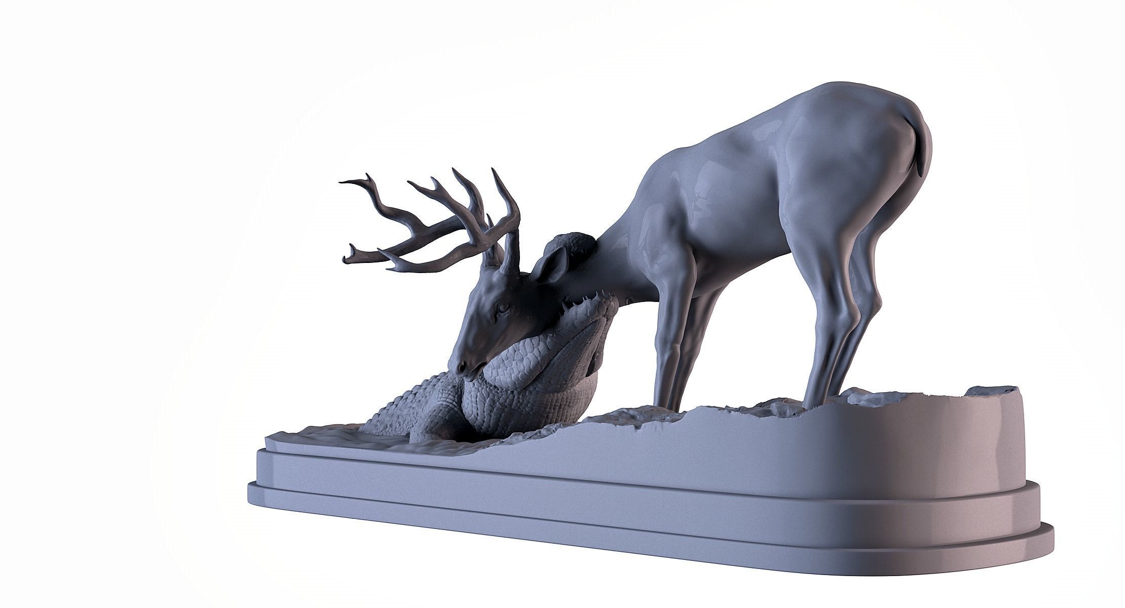 Crocodile attack Deer 3D print model_8