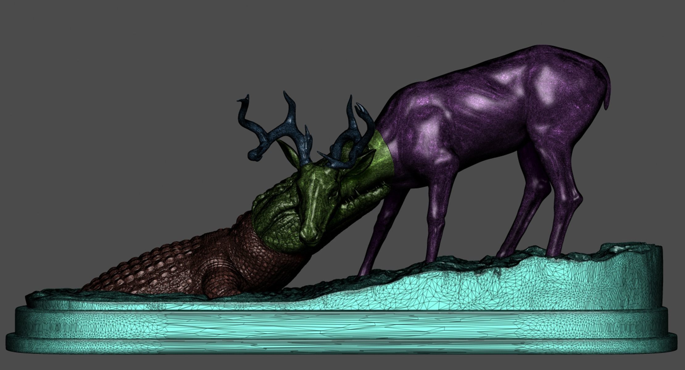 Crocodile attack Deer 3D print model_25