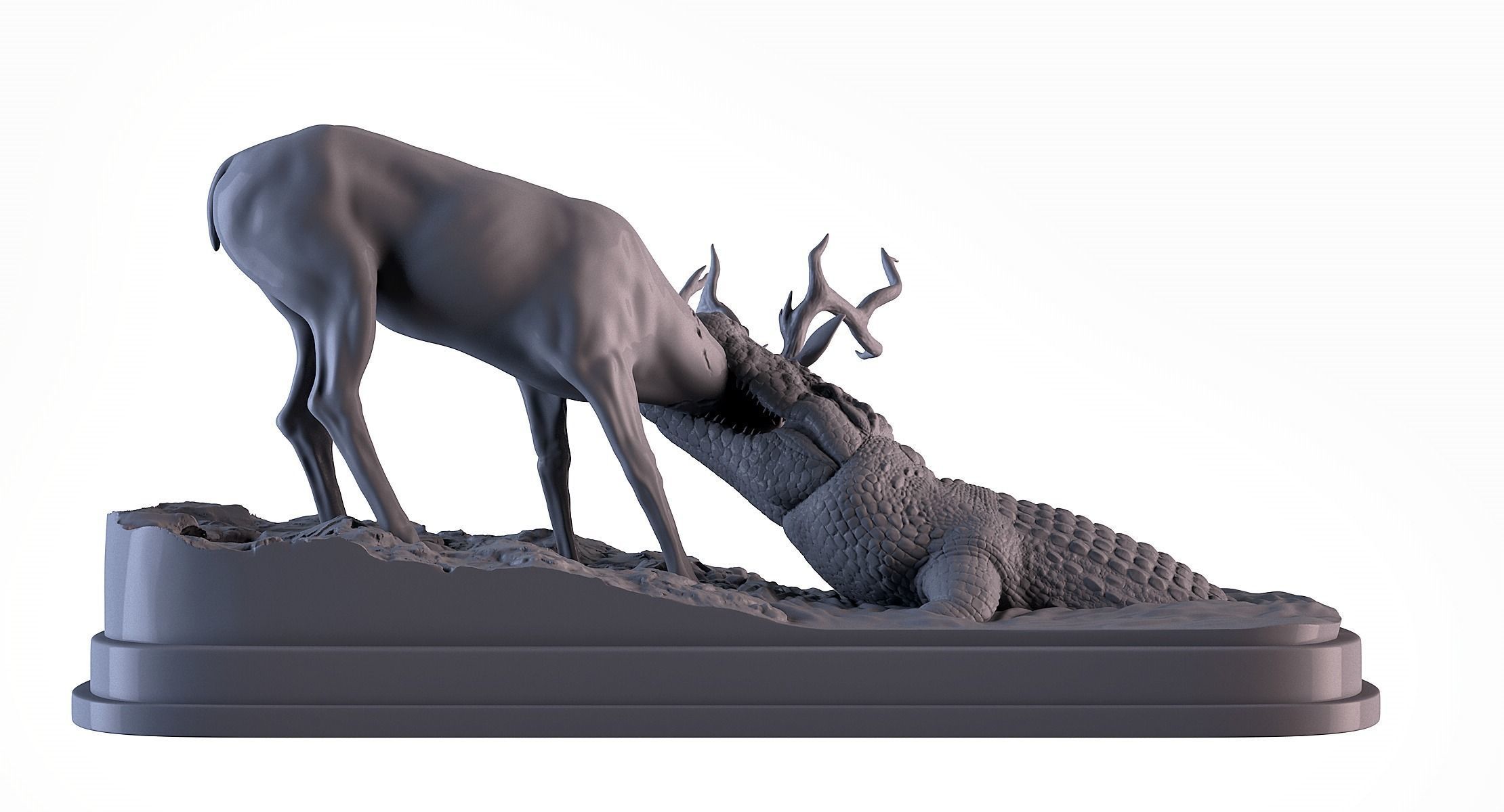 Crocodile attack Deer 3D print model_5