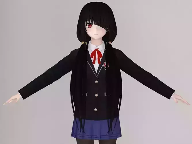 T pose nonrigged model of Kurumi Tokisaki anime girl 3D model