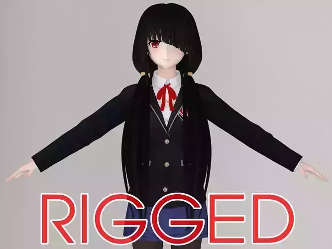 T pose rigged model of Kurumi Tokisaki anime girl 3D model