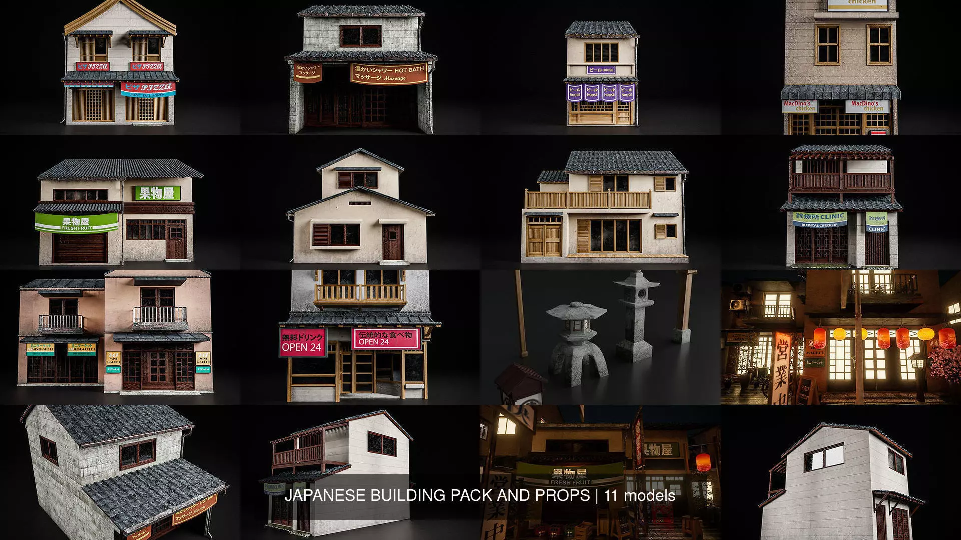 JAPANESE BUILDING PACK AND PROPS 3D Model Collection_0
