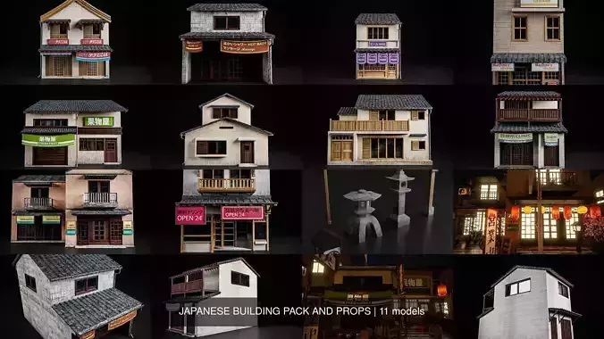 JAPANESE BUILDING PACK AND PROPS 3D Model Collection
