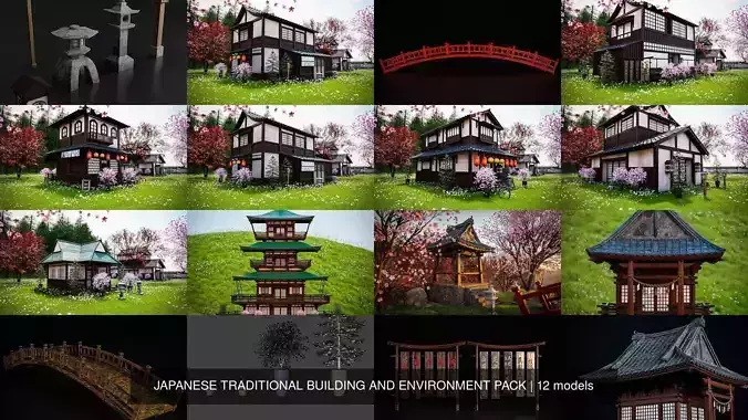 JAPANESE TRADITIONAL BUILDING AND ENVIRONMENT PACK 3D Model Collection