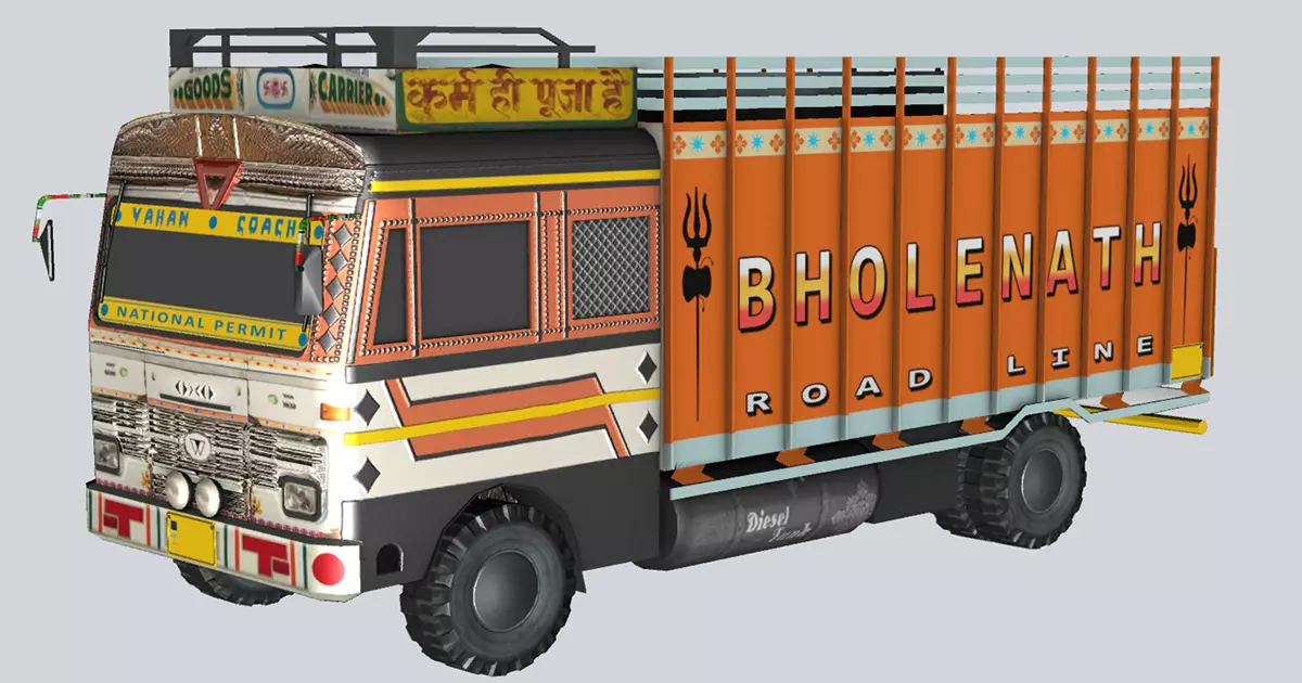 Indian truck with interior Low-poly 3D model_0