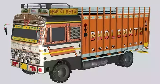 Indian truck with interior Low-poly 3D model