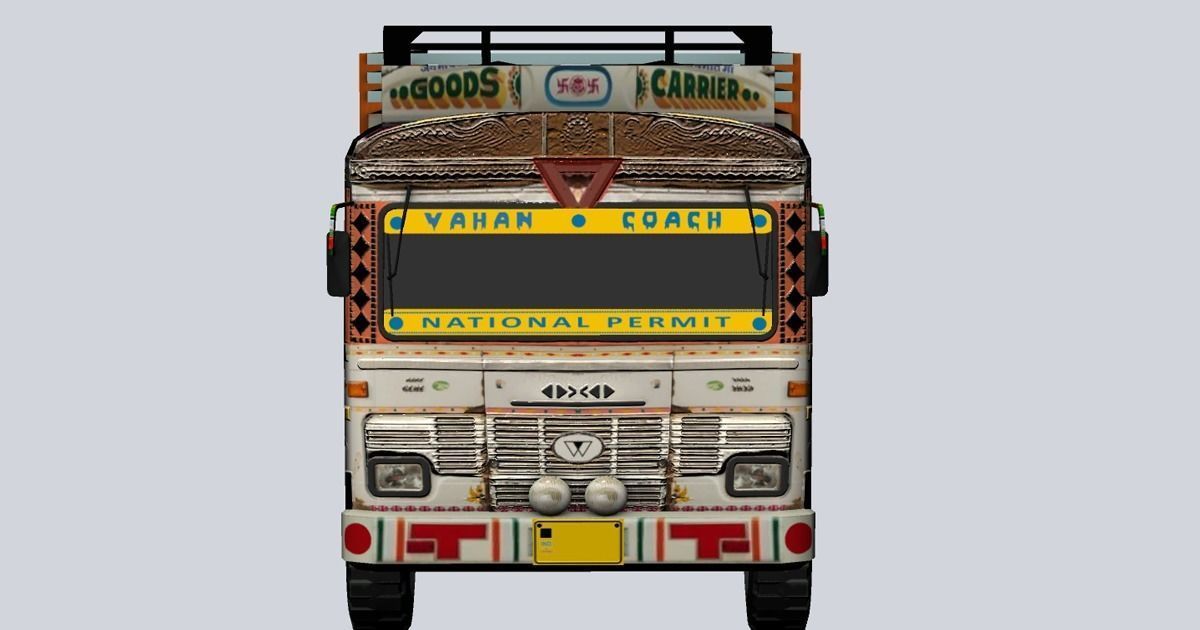 Indian truck with interior Low-poly 3D model_1