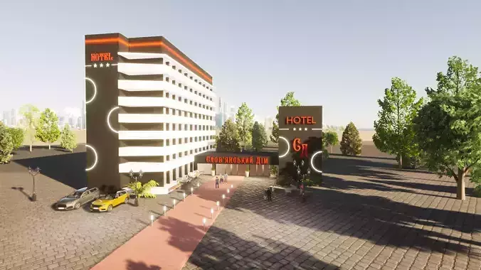 Visualization of the interior and exterior of the hotel Free 3D model