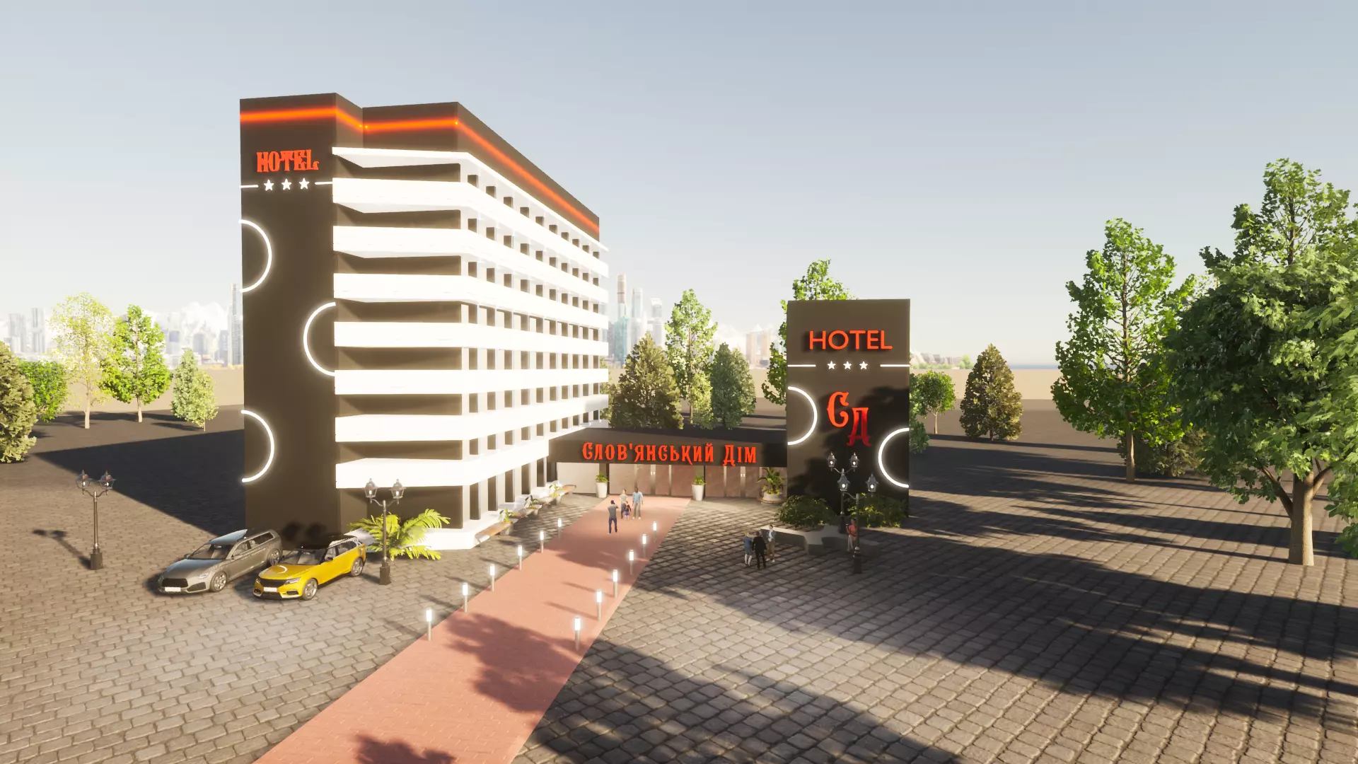 Visualization of the interior and exterior of the hotel Free 3D model