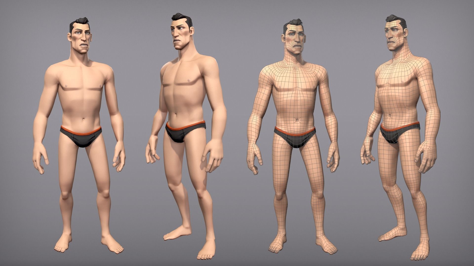 Cartoon male character Kian base mesh Low-poly 3D model_4