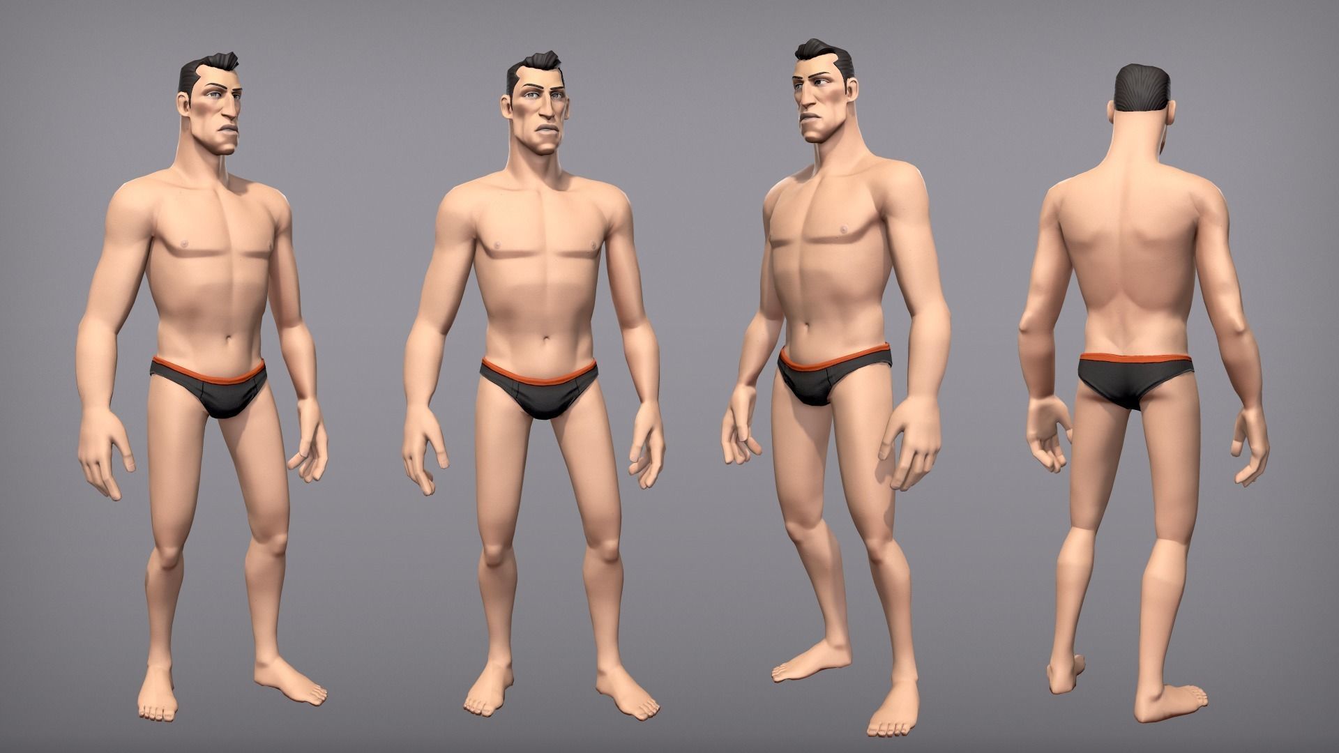 Cartoon male character Kian base mesh Low-poly 3D model_3