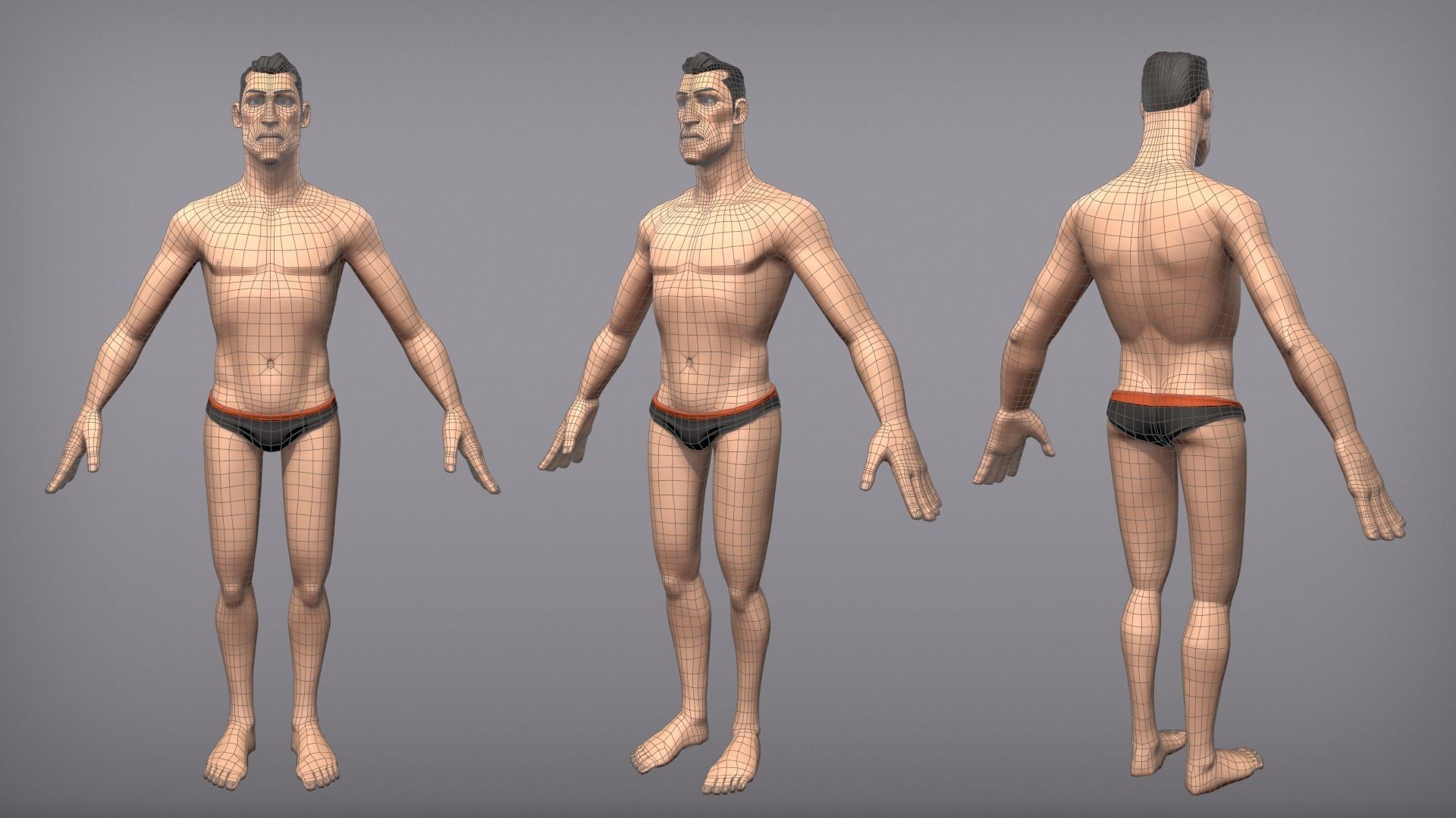 Cartoon male character Kian base mesh Low-poly 3D model_10