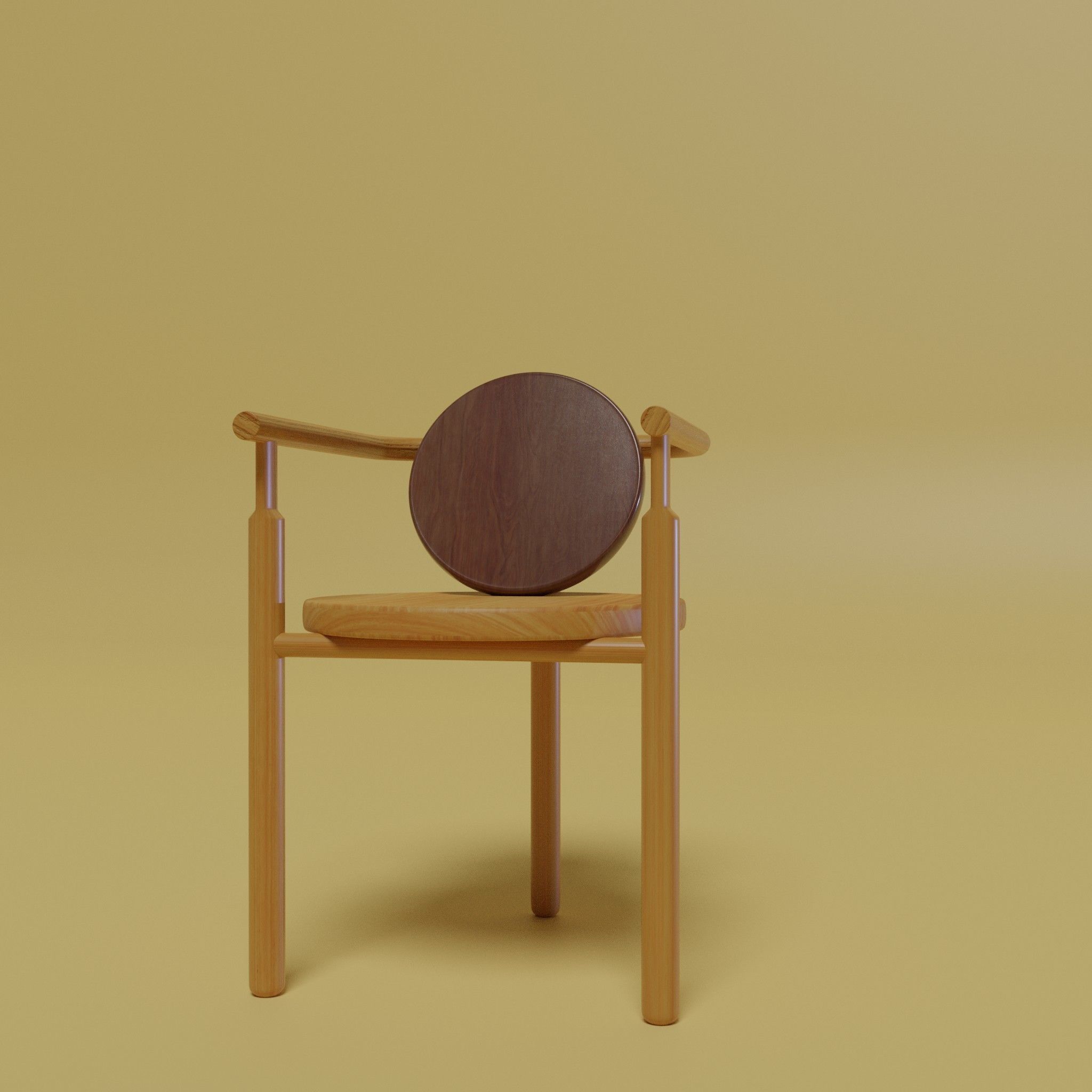 Three-legend wooden chair with circular seat 3D model_1