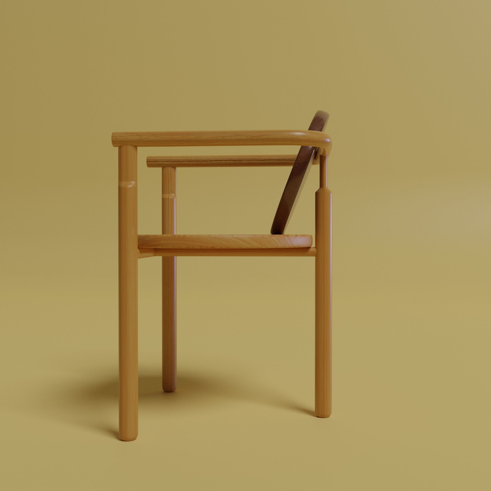 Three-legend wooden chair with circular seat 3D model_2