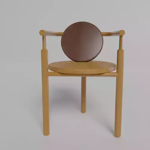 Three-legend wooden chair with circular seat 3D model