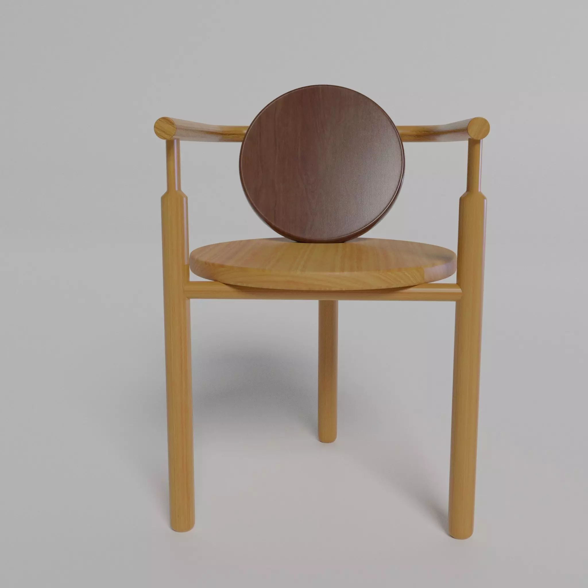 Three-legend wooden chair with circular seat 3D model_0