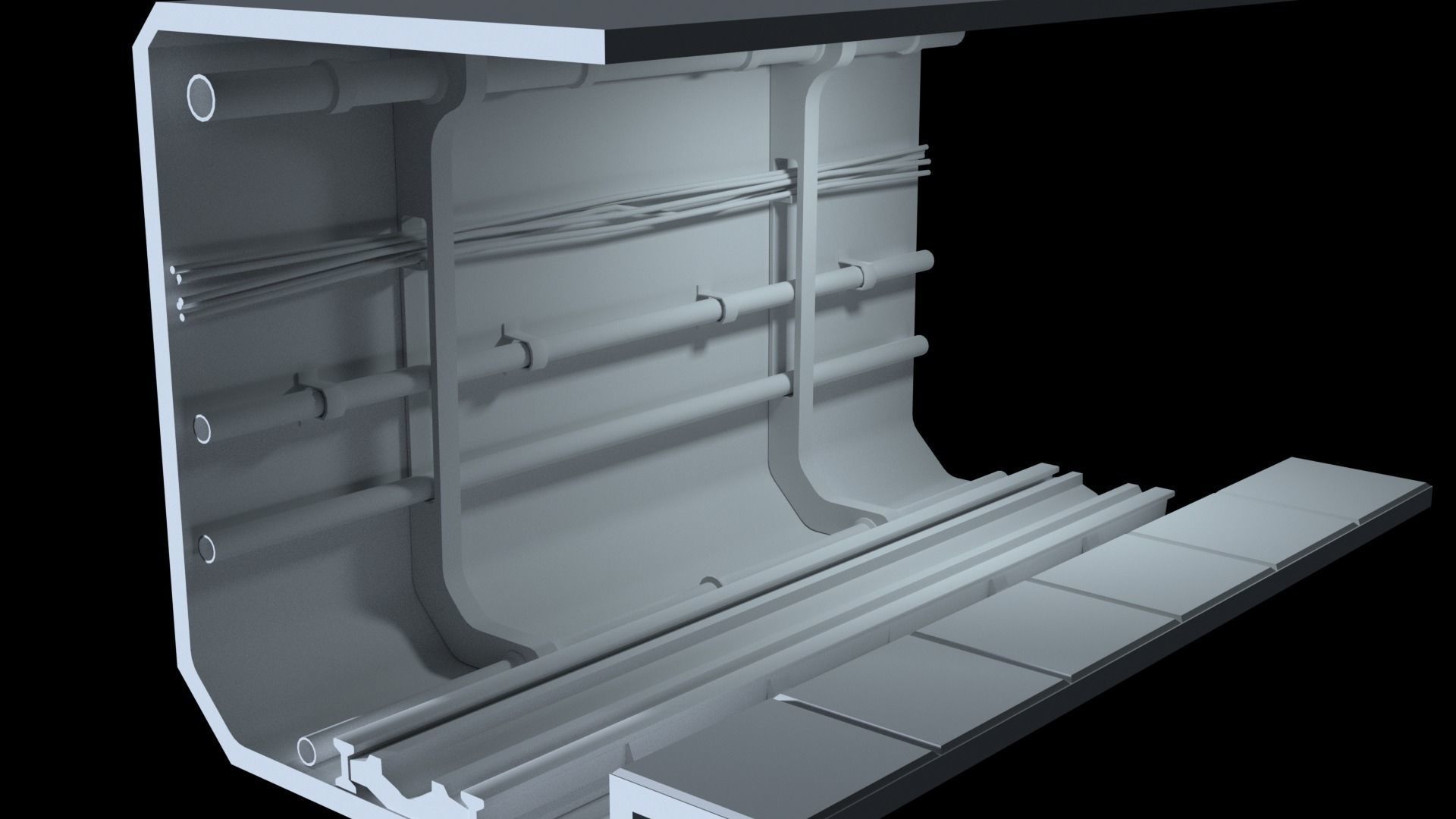 Sci-Fi Train Metro Railway Tunnel  Low-poly 3D model_7