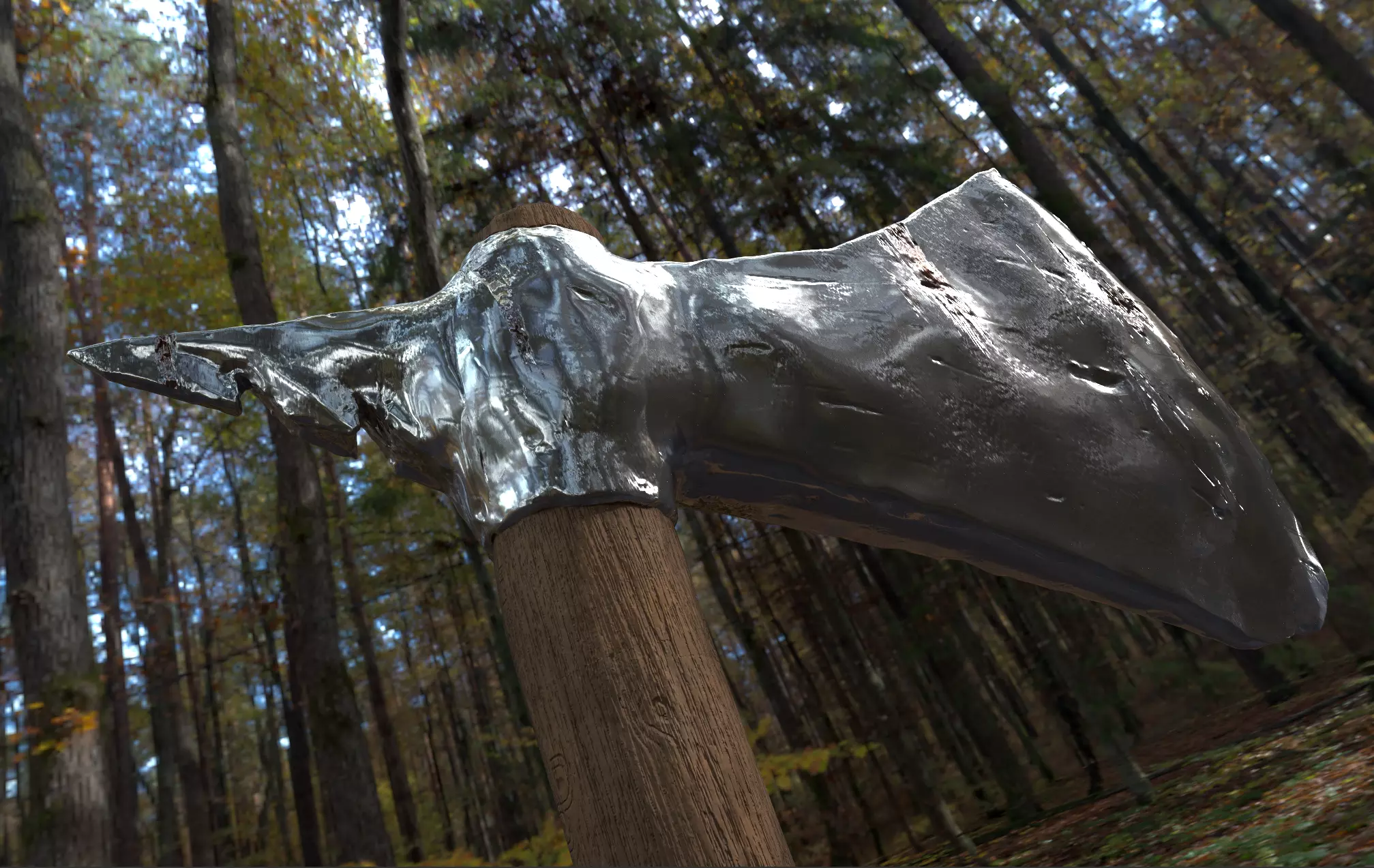 Metal ingot axe with a natural wooden handle Free 3D model