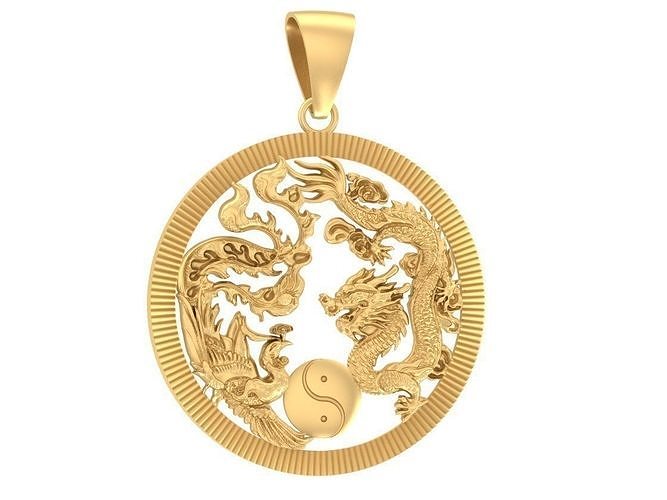 24k fengshui dragon and phoneix pendant 2645 3D print model