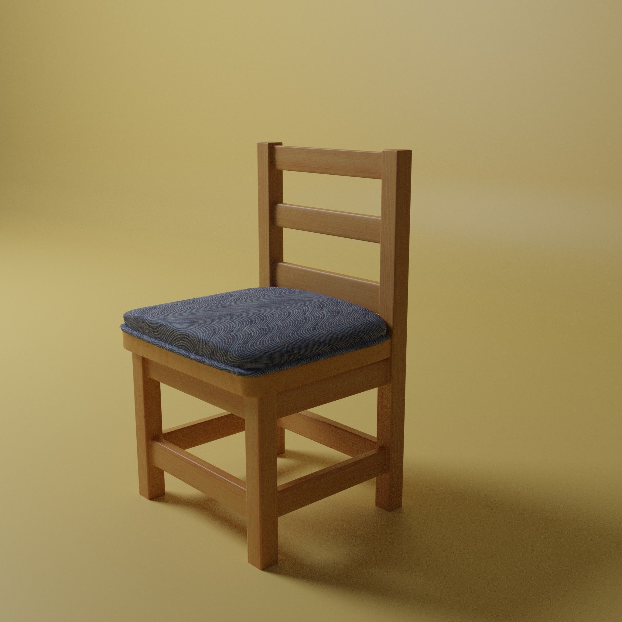 Village wooden chair with cushion 3D model_2