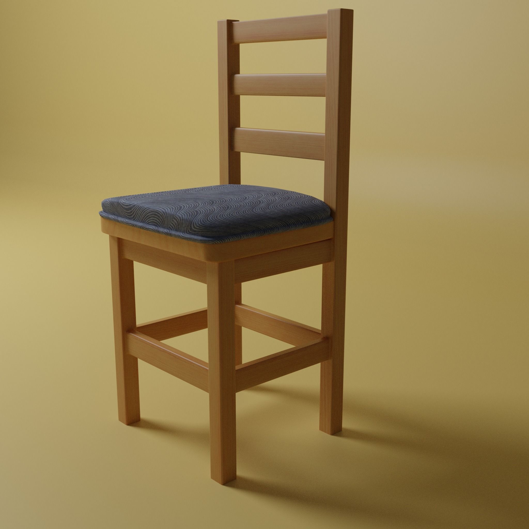 Village wooden chair with cushion 3D model_1