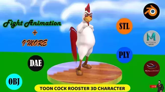 Toon Rooster with Animation 3D model