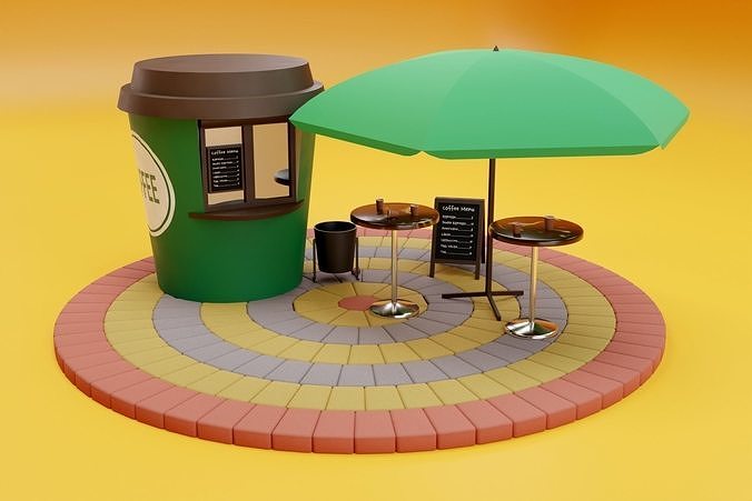 Coffee Cup Kiosk Scene  3D model