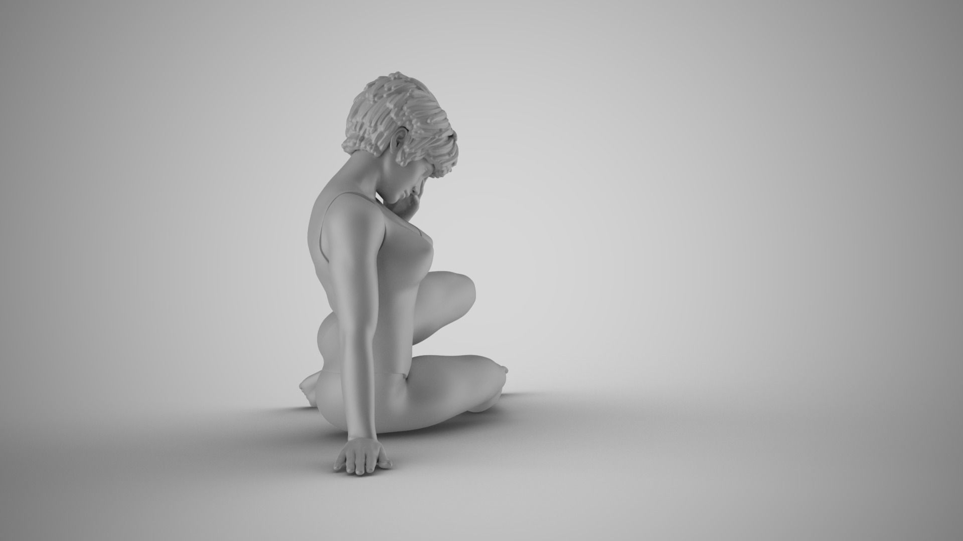 Sad Girl on the Beach 3D print model_1