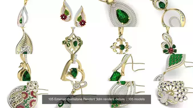 105 Emerald Gemstone Pendant 3dm renders details  3D Model Collection