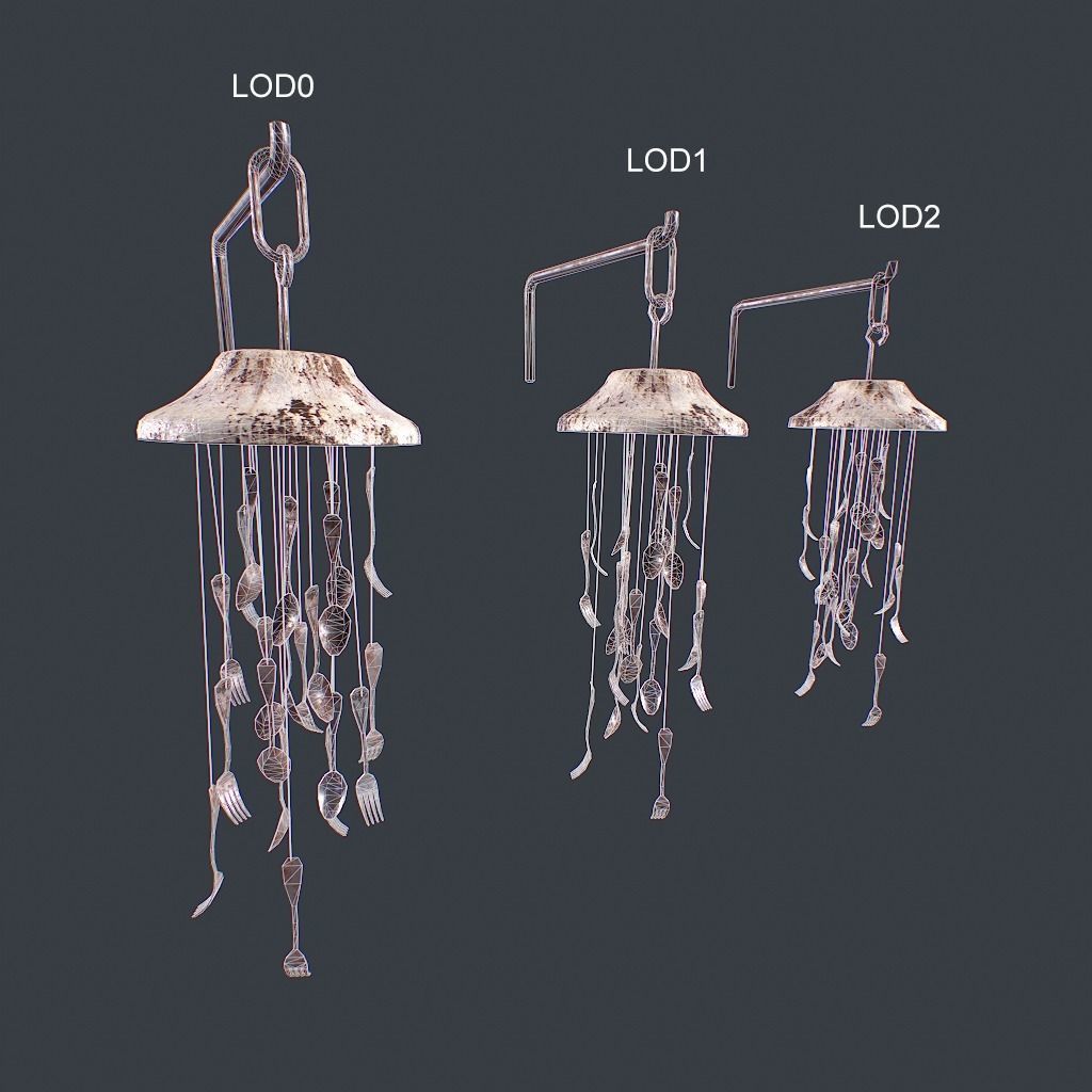 Windchime Spoons And Fork Animated Breeze Low-poly 3D model_17
