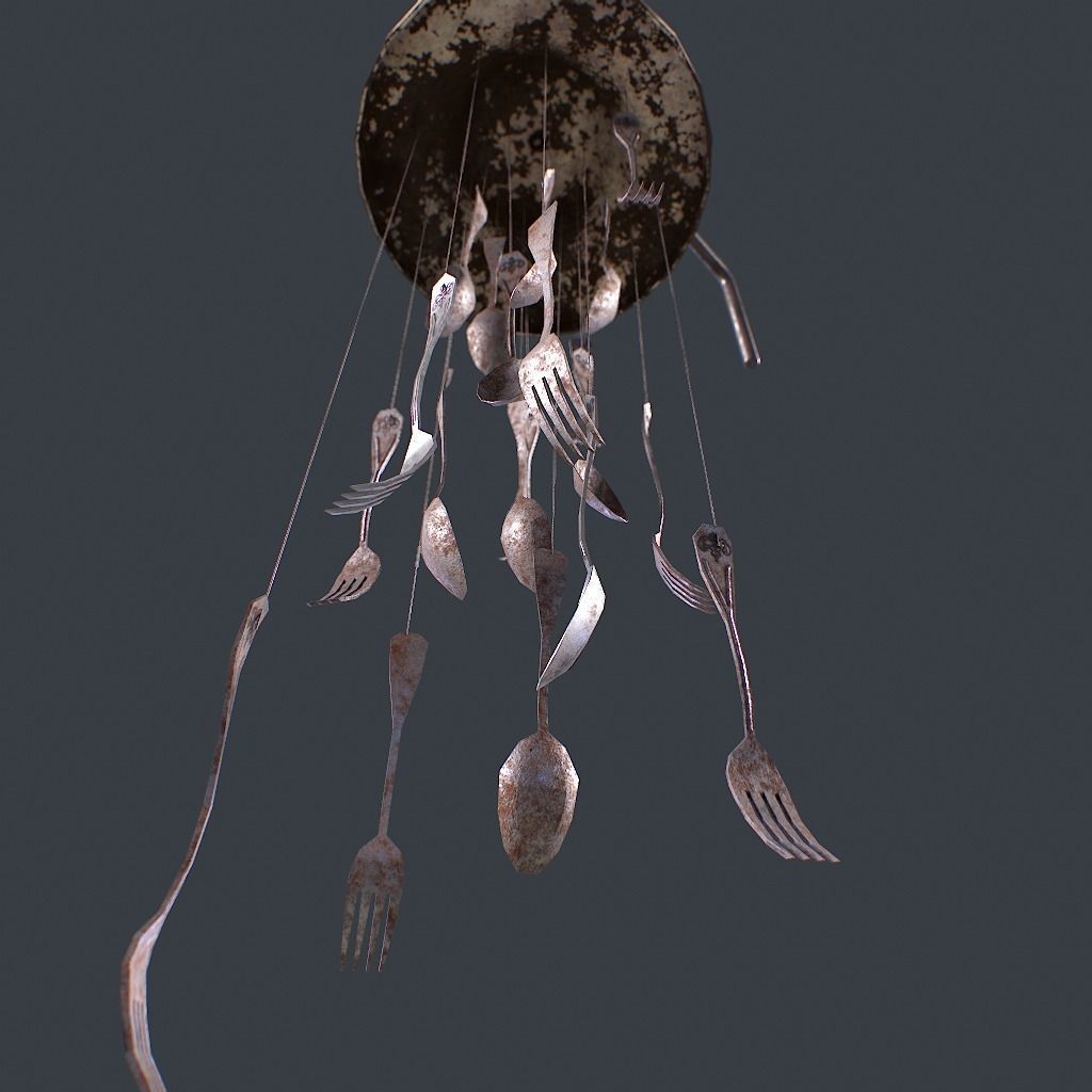 Windchime Spoons And Fork Animated Slow Low-poly 3D model_8