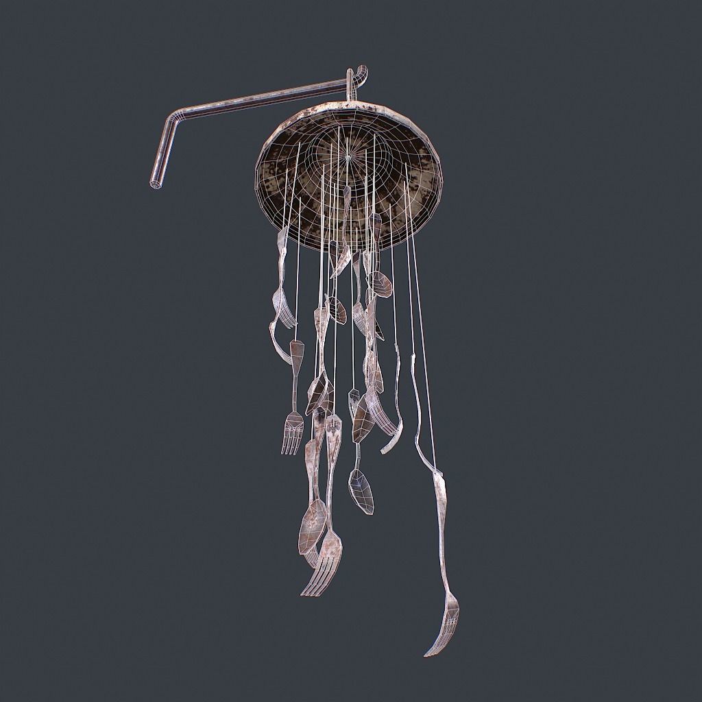 Windchime Spoons And Fork Animated Slow Low-poly 3D model_15