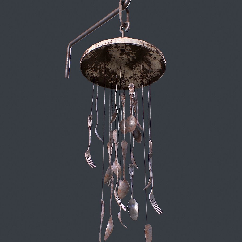 Windchime Spoons And Fork Animated Slow Low-poly 3D model_6