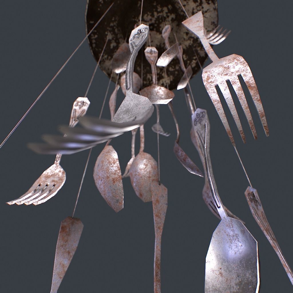 Windchime Spoons And Fork Animated Slow Low-poly 3D model_9