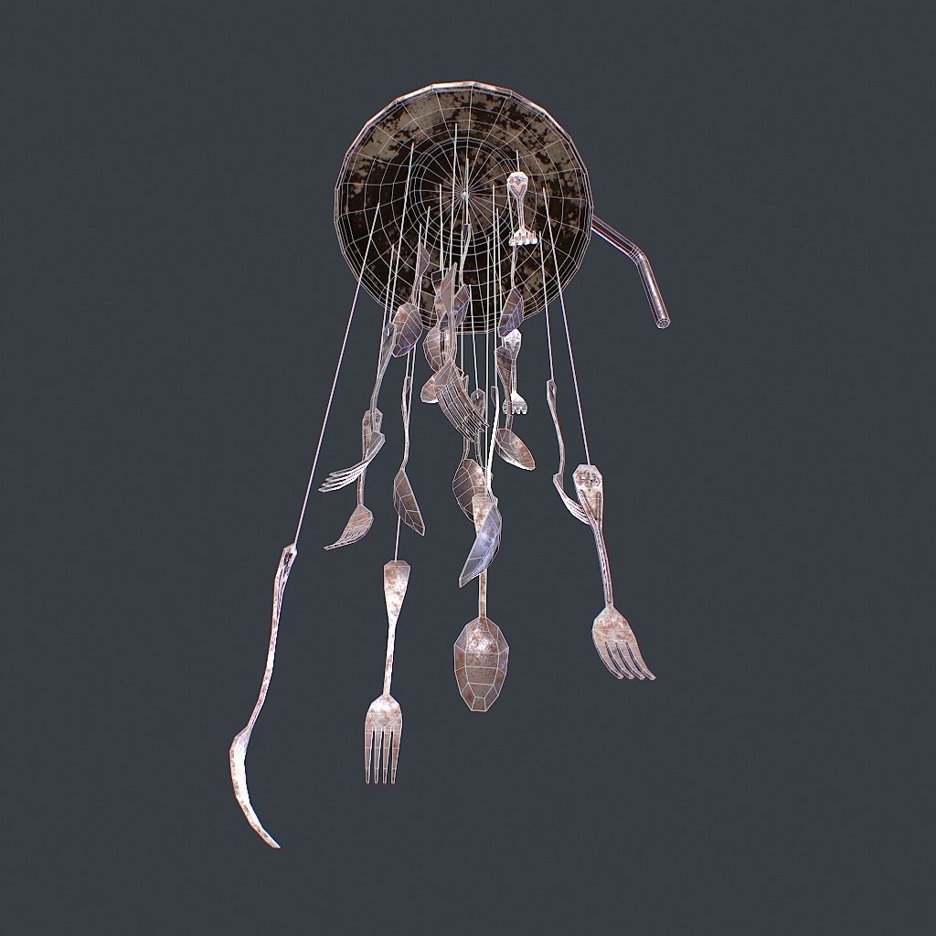 Windchime Spoons And Fork Animated Faster Low-poly 3D model_16