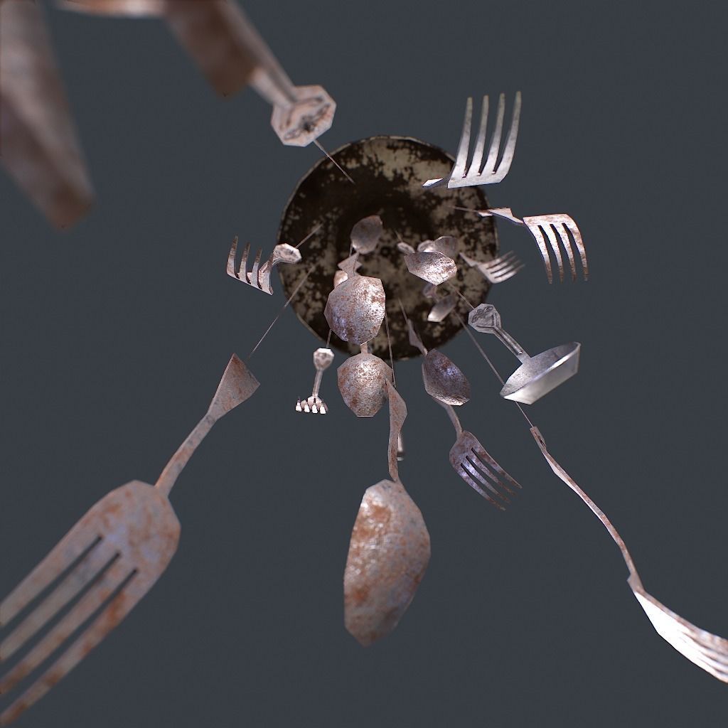 Windchime Spoons And Fork Animated Faster Low-poly 3D model_10