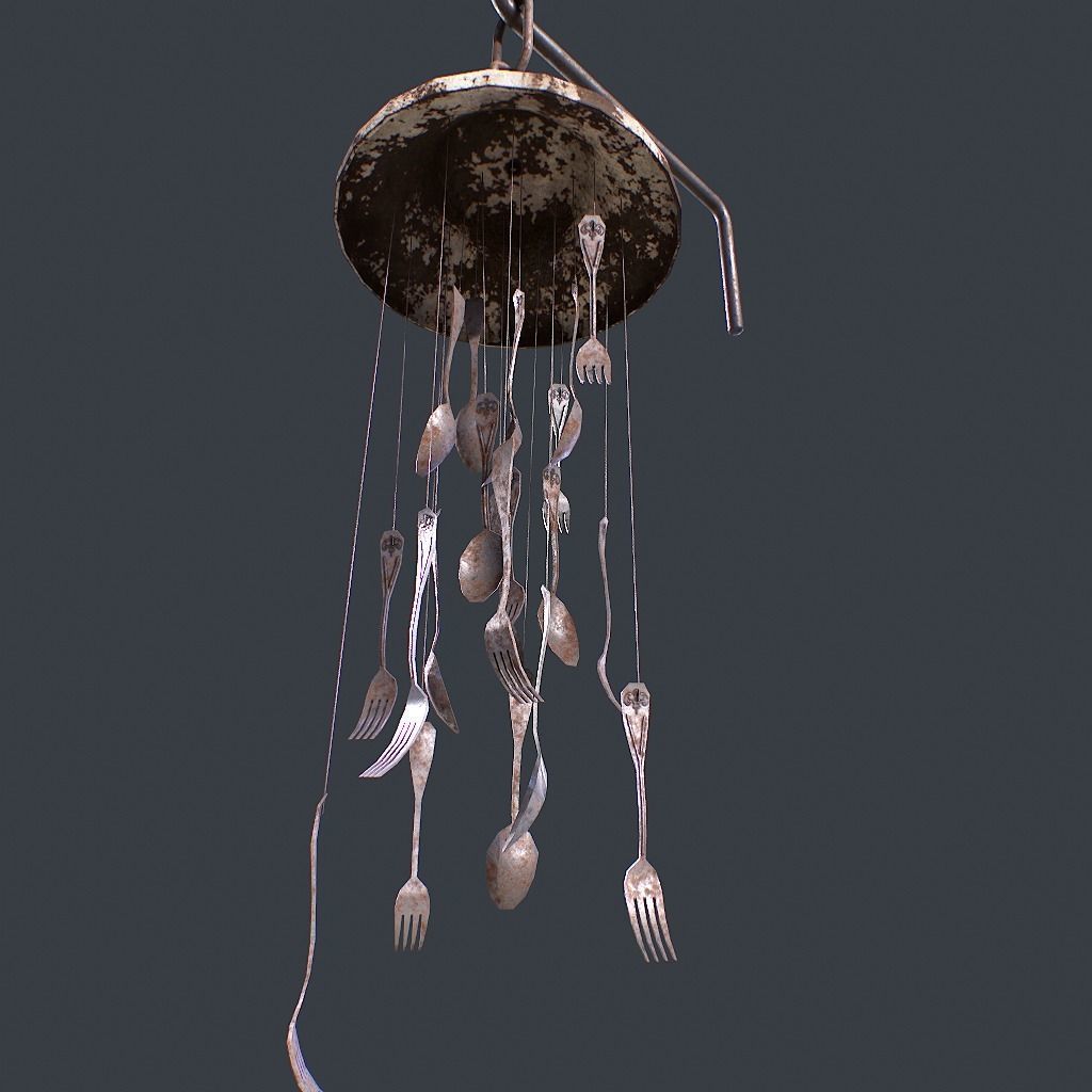 Windchime Spoons And Fork Animated Faster Low-poly 3D model_7