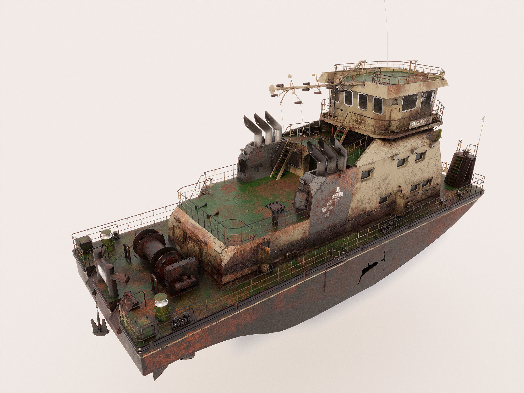 Old Push Boat 3D model_10
