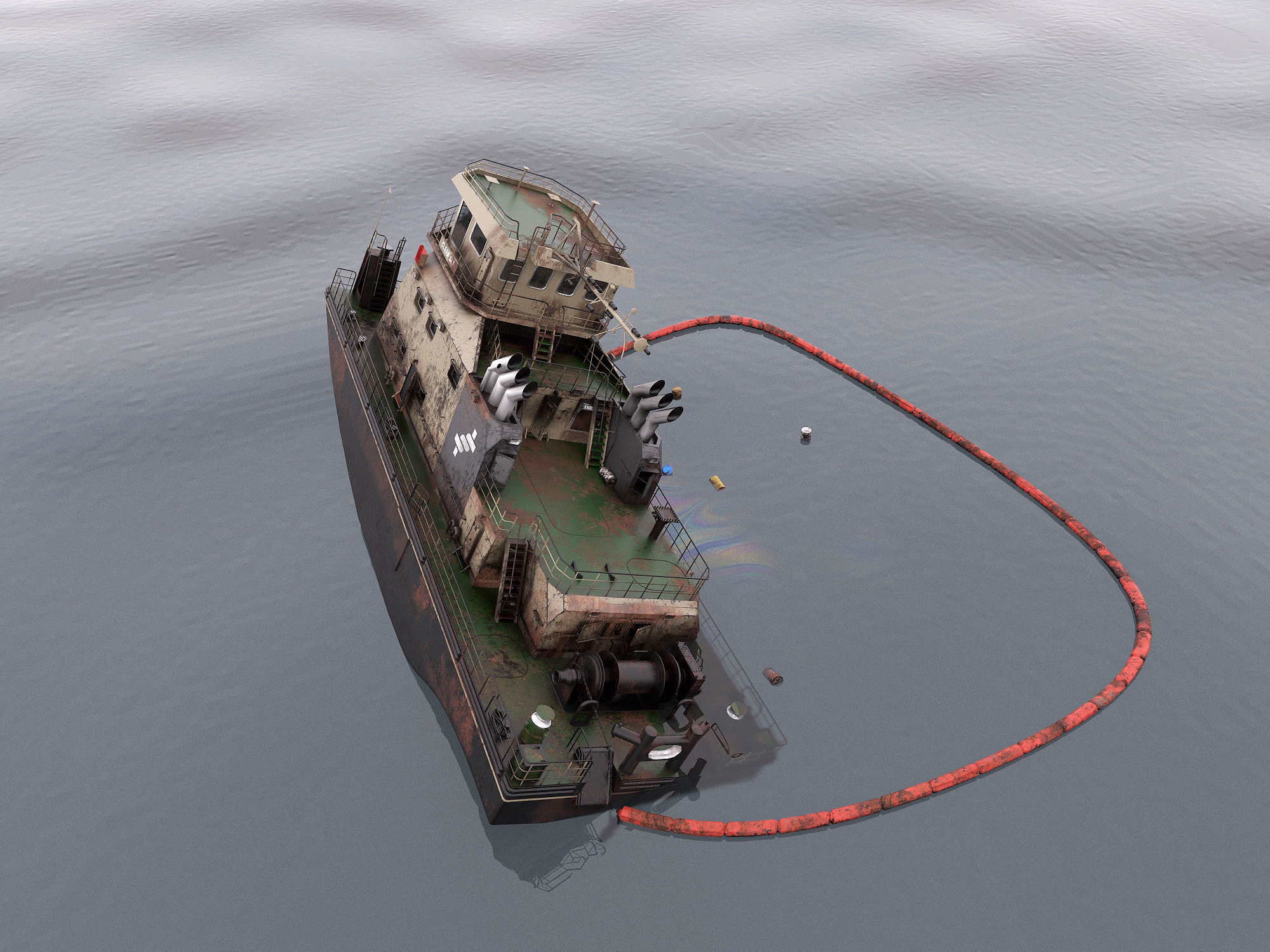 Old Push Boat 3D model_3