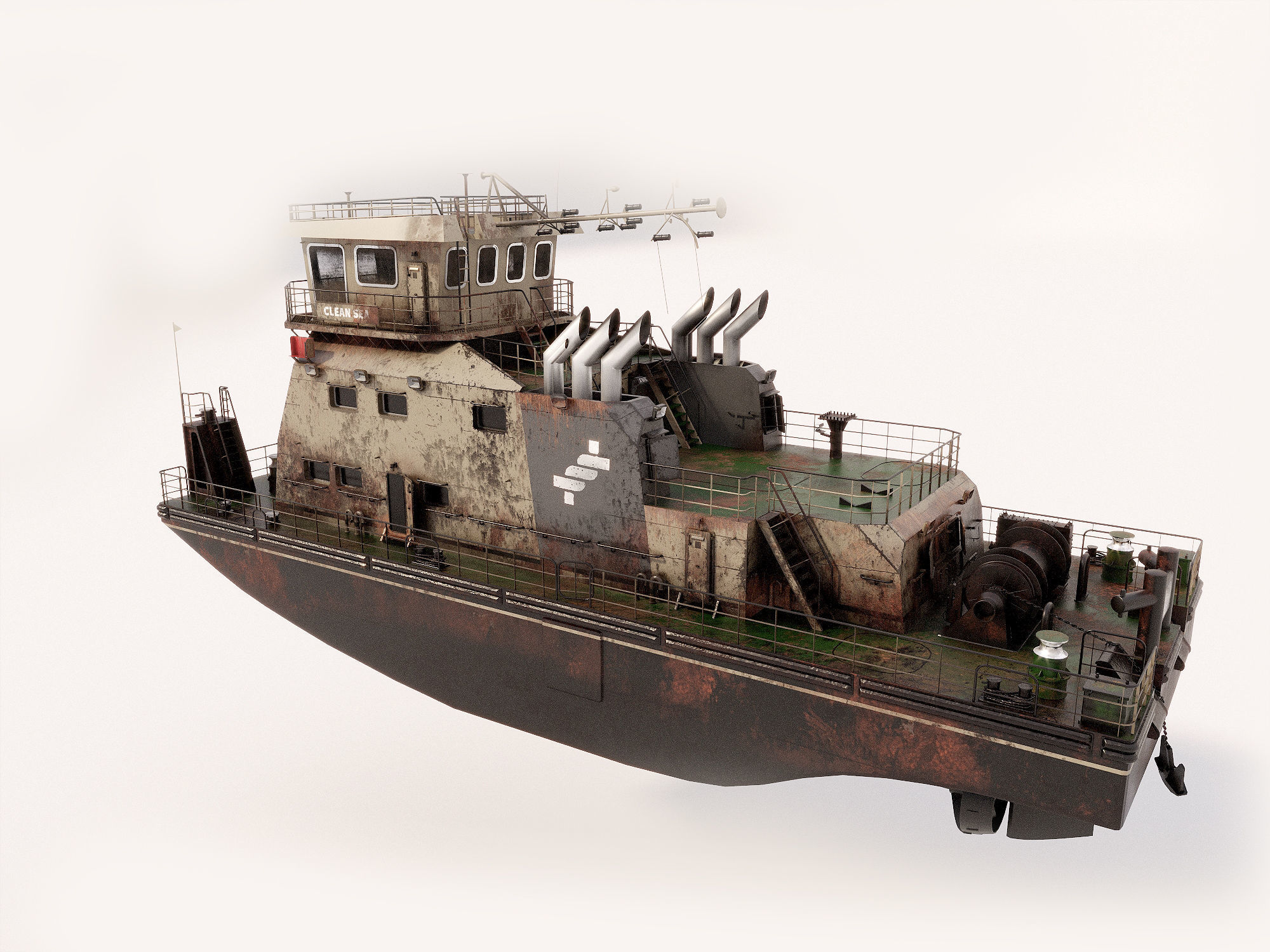 Old Push Boat 3D model_11