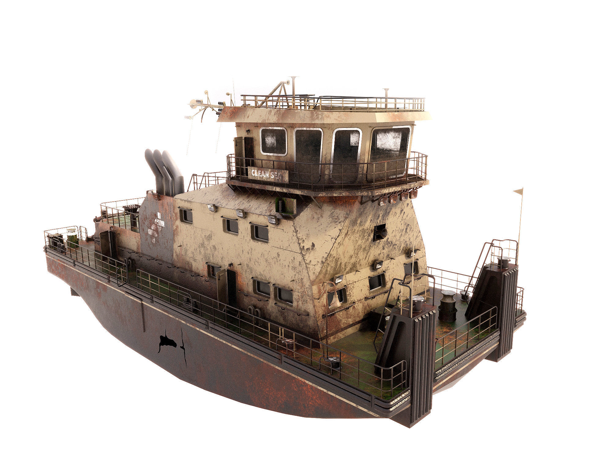 Old Push Boat 3D model_4