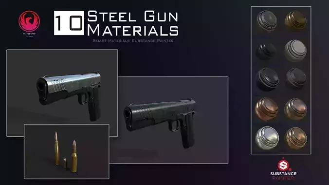 10 Steel Gun Materials 3D model